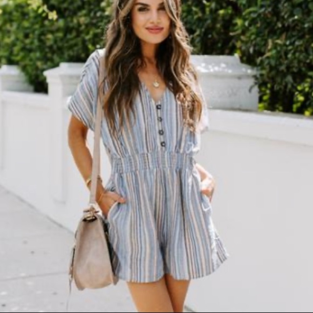 Vici Blue and White Striped Romper